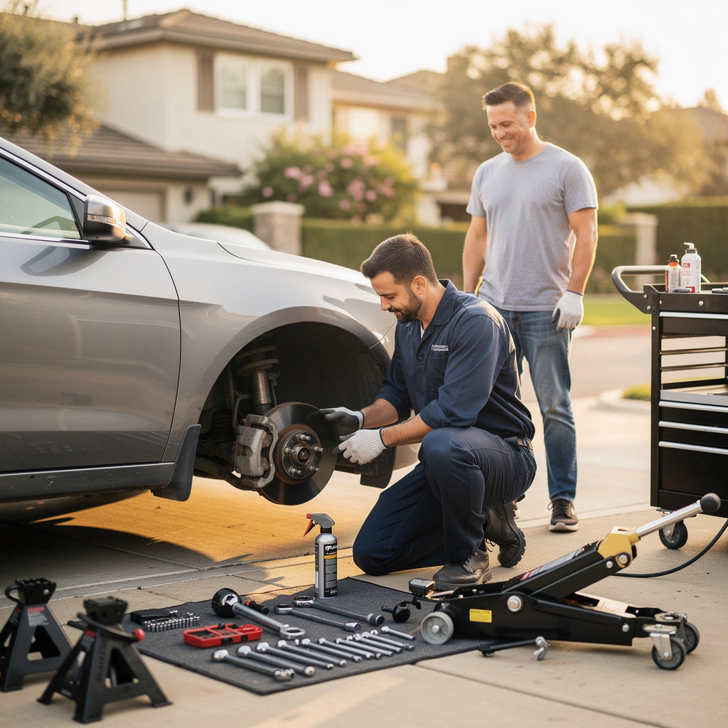 Badasci Mobile Auto Repair technician performing expert brake repair service in Santa Barbara, CA