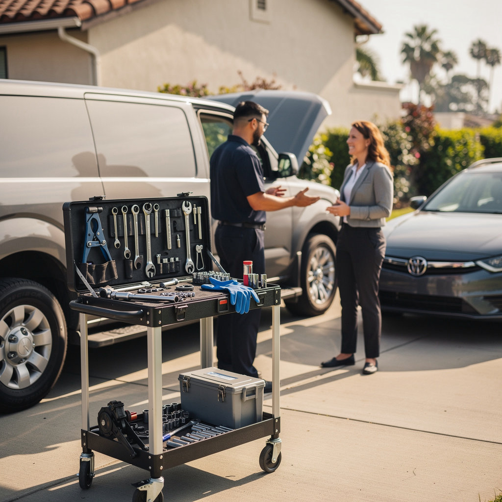 Badasci Mobile Auto Repair technician performing professional on-site suspension or brake service in Santa Barbara, CA