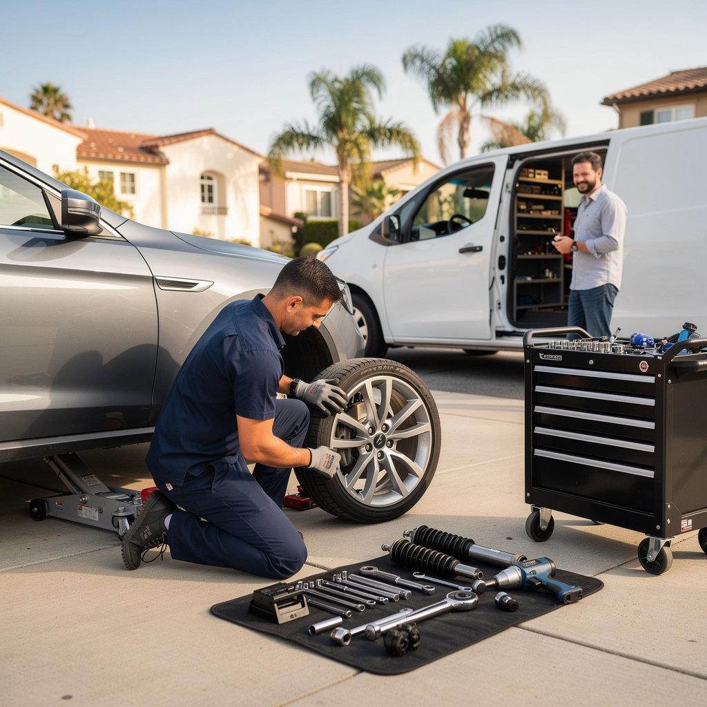 Badasci Mobile Auto Repair technician performing professional suspension repair service in Santa Barbara, CA